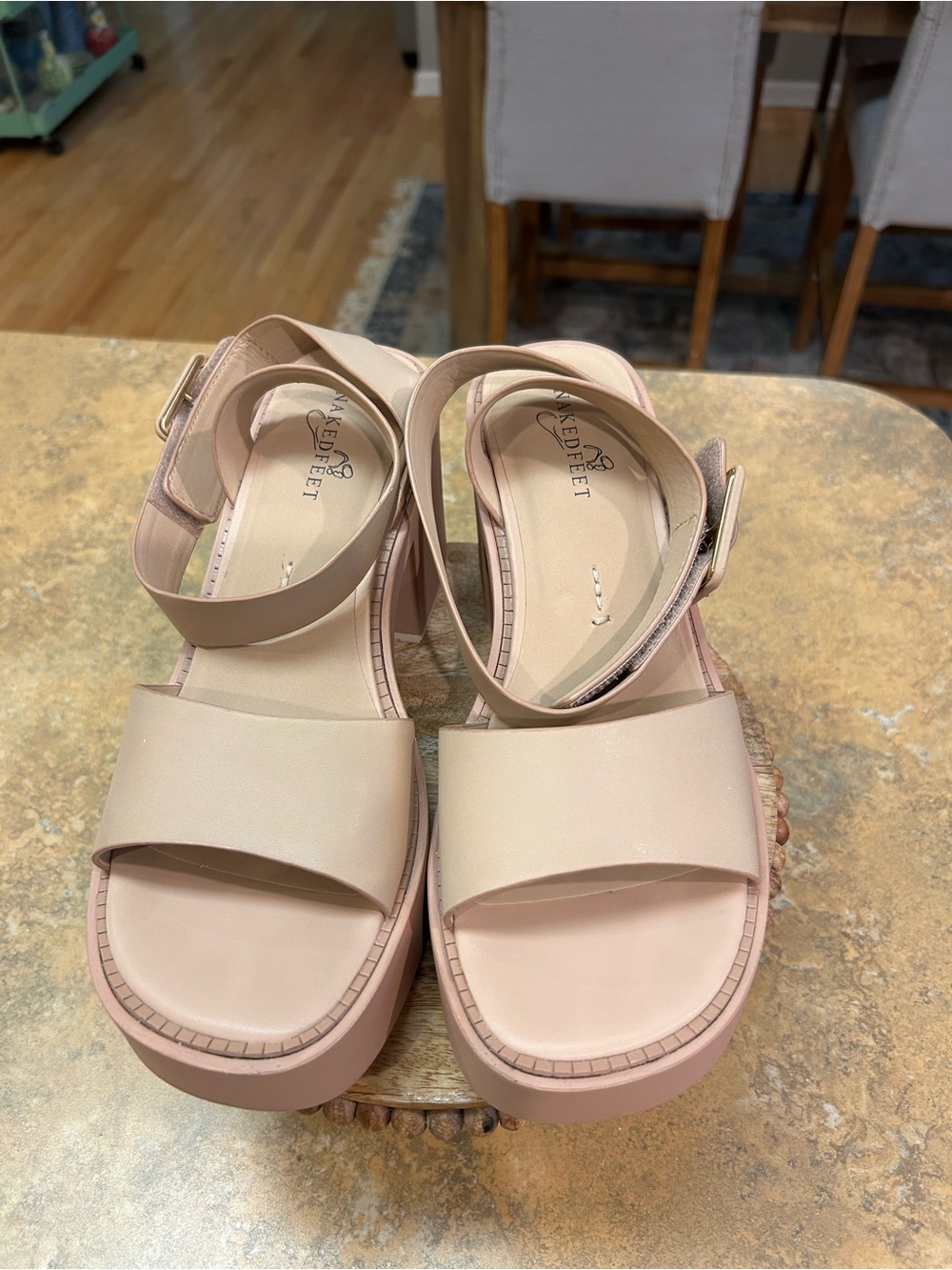 Naked Feet Iconoclost  Rosette Block Heel Sandal with Ankle Strap - Picture 4 of 15